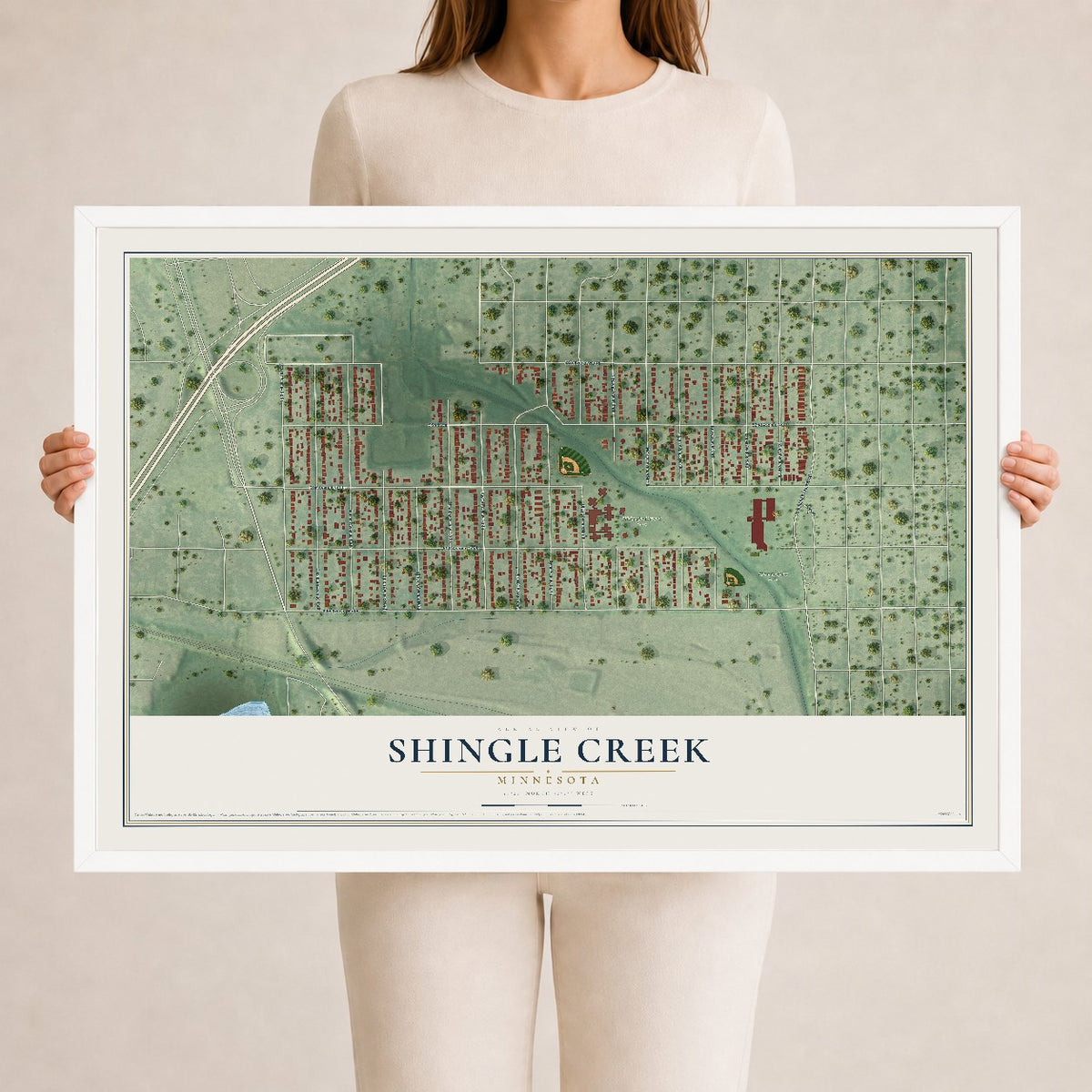 Map of Shingle Creek, Minnesota, 24 x 36 inch print in a white wood frame
