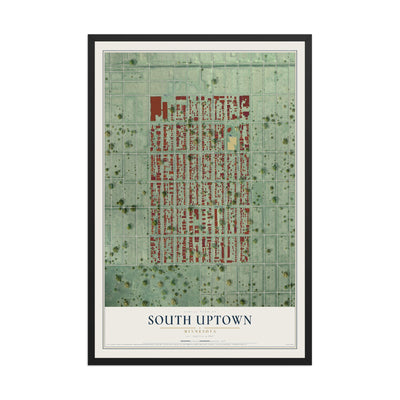 Map of South Uptown, Minnesota, 12 x 18 inch print in a black wood frame