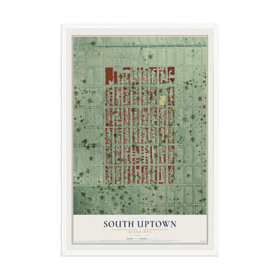 Map of South Uptown, Minnesota, 12 x 18 inch print in a white wood frame