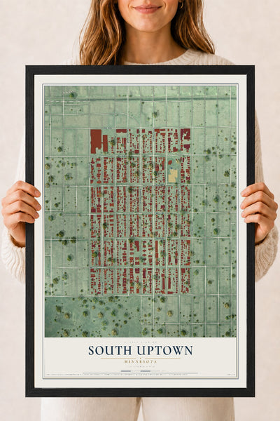 Map of South Uptown, Minnesota, 18 x 24 inch print in a black wood frame