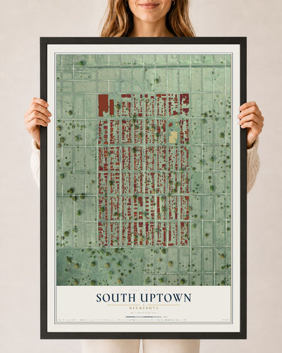 Map of South Uptown, Minnesota, 24 x 36 inch print in a black wood frame