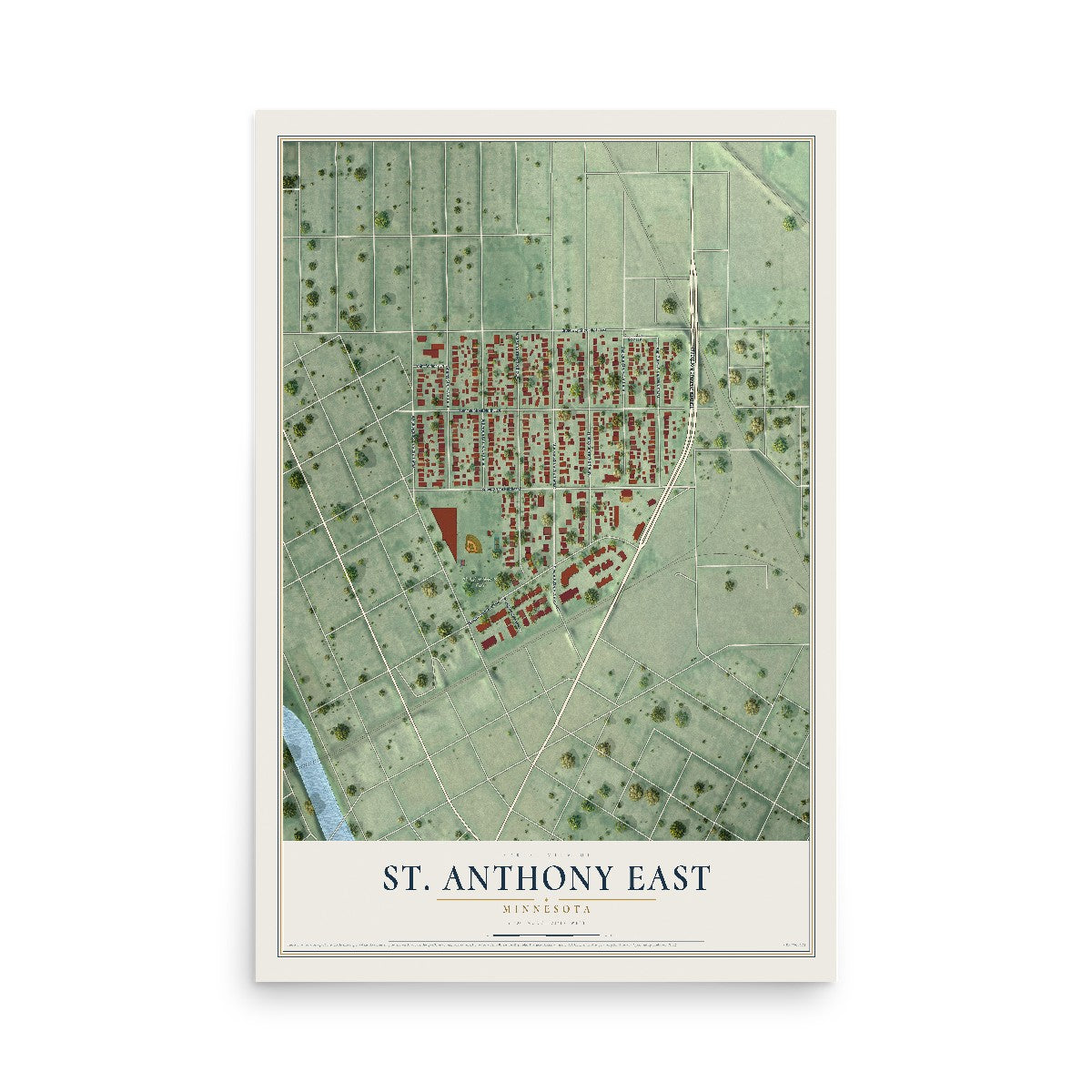Map of St. Anthony East, Minnesota, 12 x 18 inch unframed archival matte print