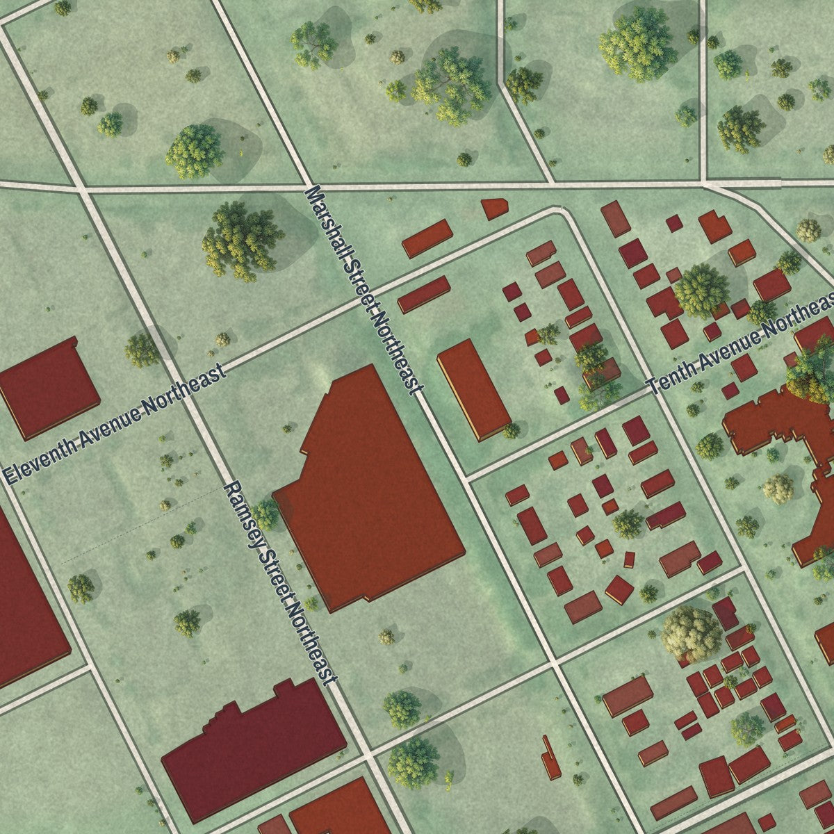 Second close-up of the map of St. Anthony West, Minnesota print showing more streets and buildings
