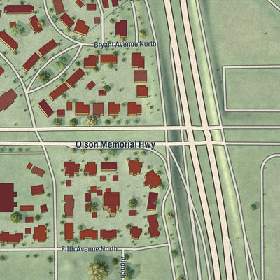 Close-up of the map of Sumner-Glenwood, Minnesota print showing street and building detail