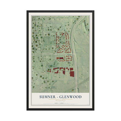 Map of Sumner - Glenwood, Minnesota, 12 x 18 inch print in a black wood frame