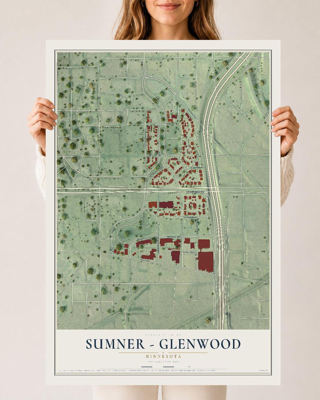 Map of Sumner - Glenwood, Minnesota, 24 x 36 inch unframed archival matte print