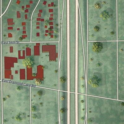 Second close-up of the map of Tangletown, Minnesota print showing more streets and buildings