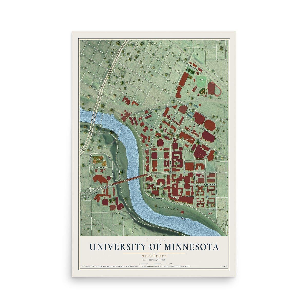 Map of University of Minnesota, Minnesota, 12 x 18 inch unframed archival matte print
