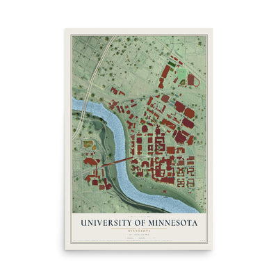Map of University of Minnesota, Minnesota, 12 x 18 inch unframed archival matte print