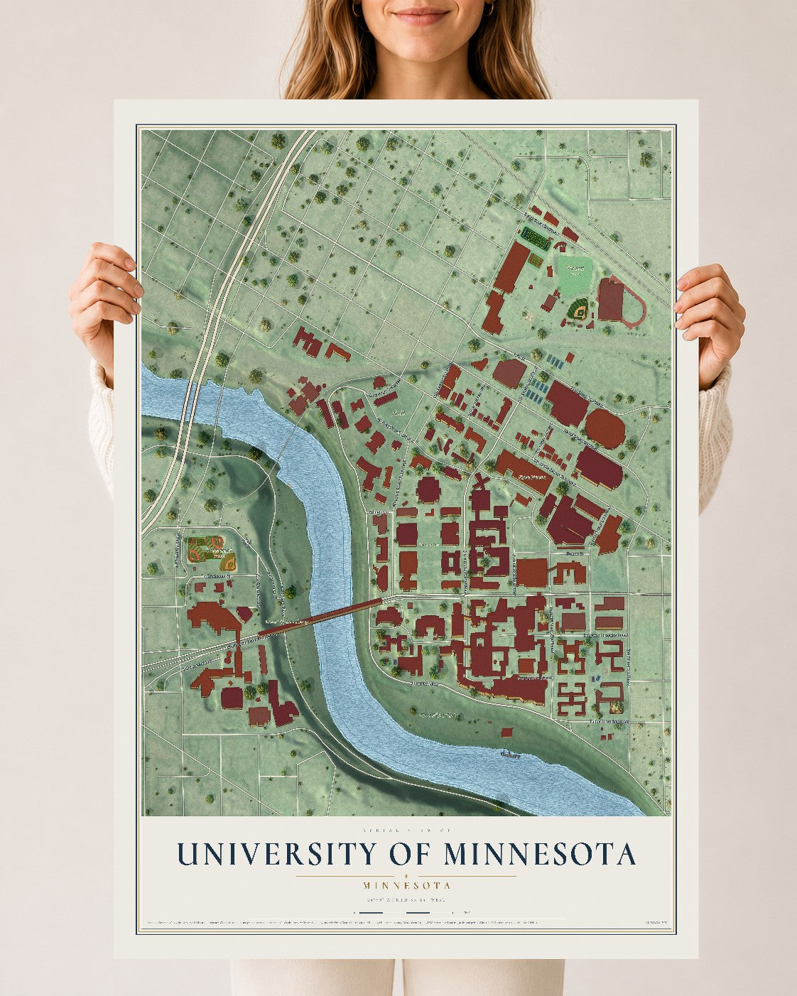 Map of University of Minnesota, Minnesota, 24 x 36 inch unframed archival matte print