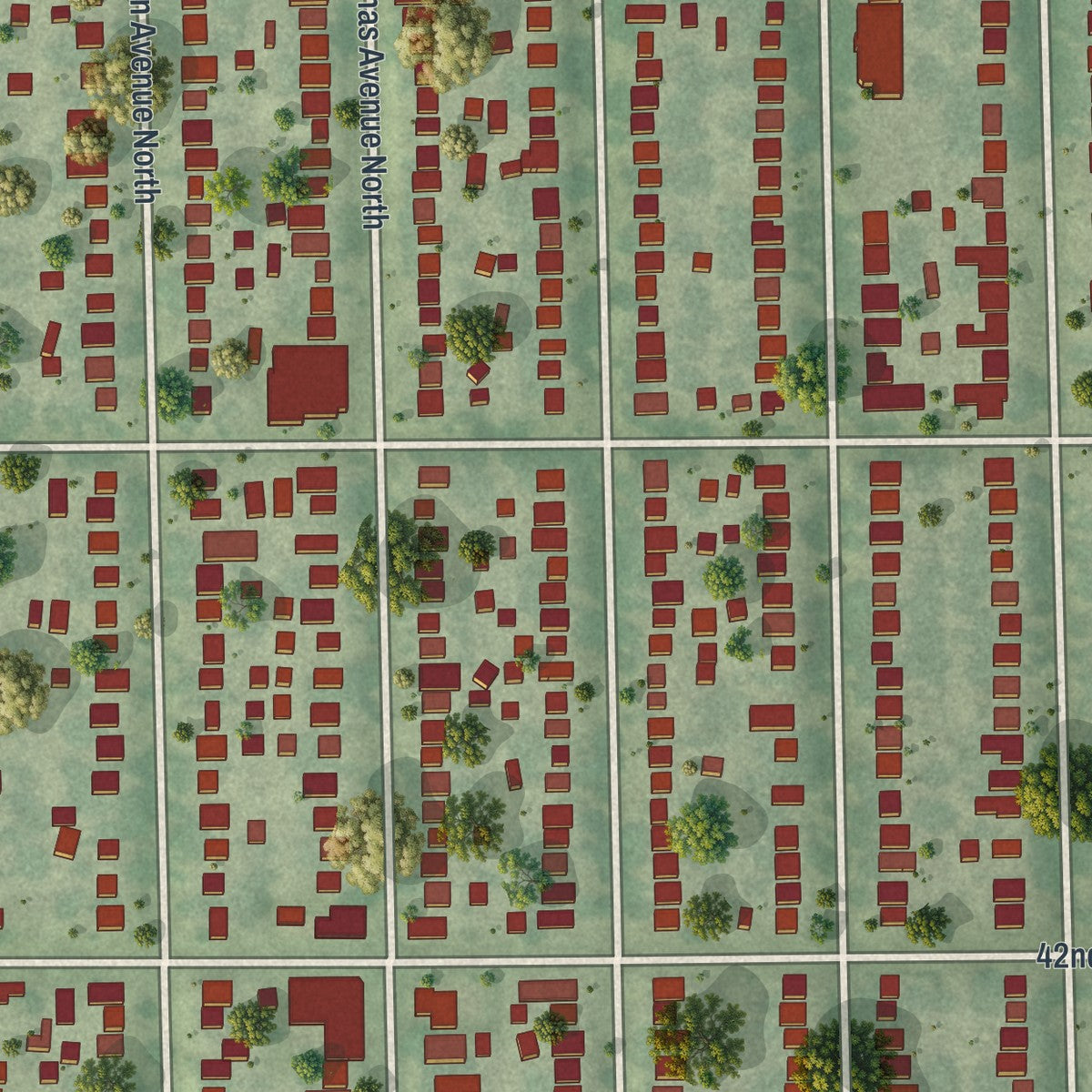 Close-up of the map of Victory, Minnesota print showing street and building detail