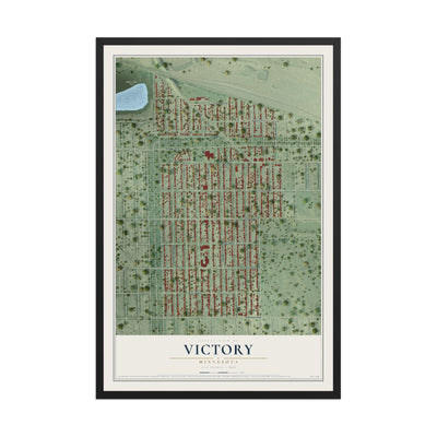 Map of Victory, Minnesota, 12 x 18 inch print in a black wood frame