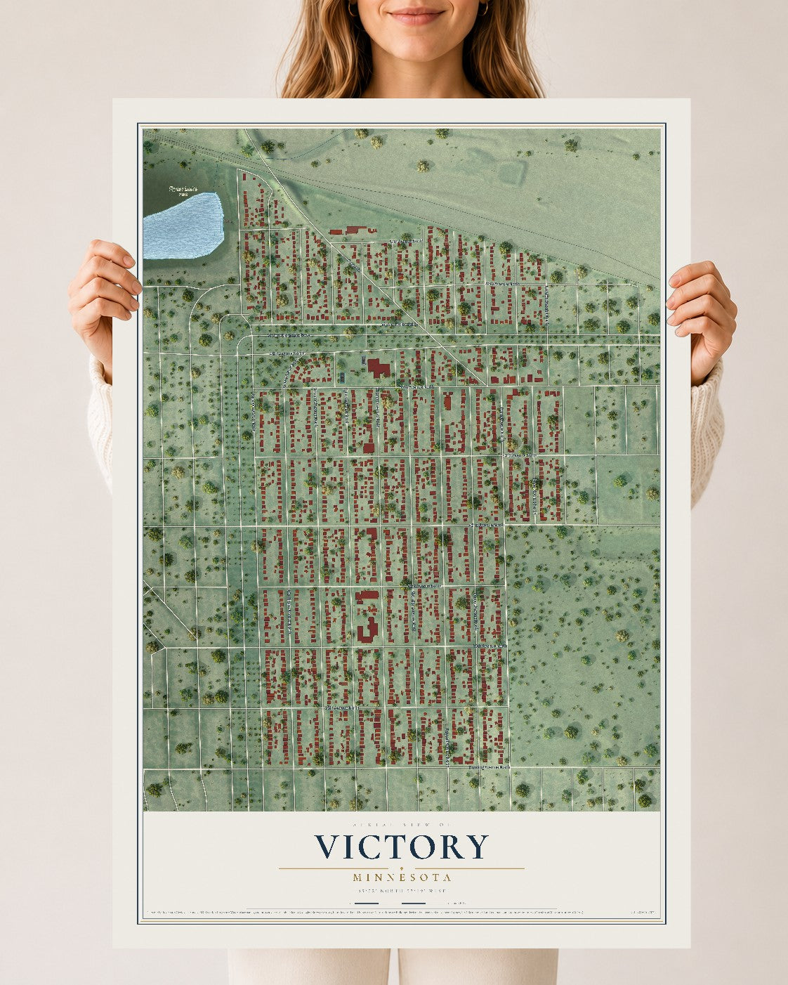 Map of Victory, Minnesota, 24 x 36 inch unframed archival matte print