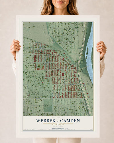 Map of Webber - Camden, Minnesota, 24 x 36 inch print in a white wood frame