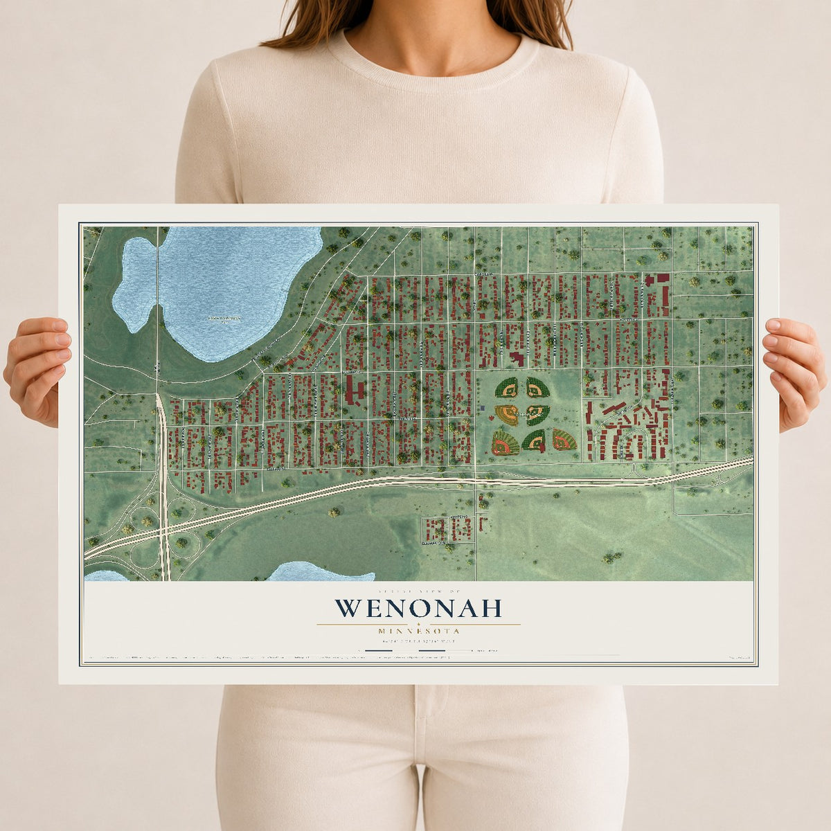 Map of Wenonah, Minnesota, 12 x 18 inch unframed archival matte print