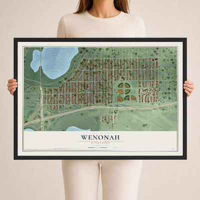 Map of Wenonah, Minnesota, 24 x 36 inch print in a black wood frame