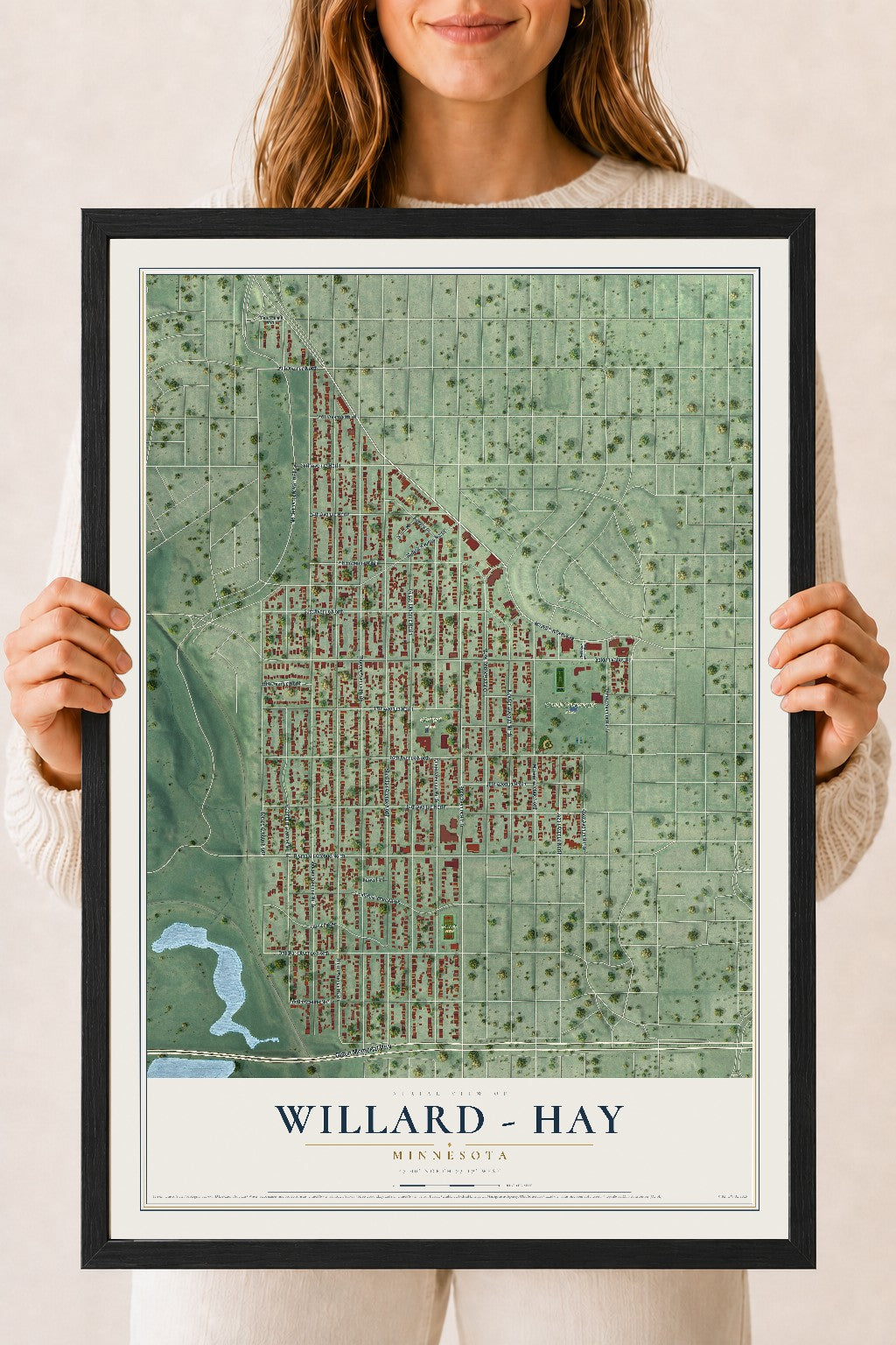 Map of Willard - Hay, Minnesota, 18 x 24 inch print in a black wood frame