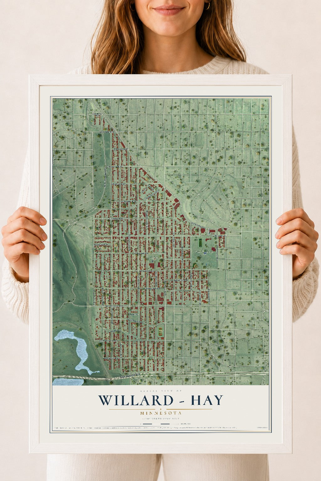 Map of Willard - Hay, Minnesota, 18 x 24 inch print in a white wood frame
