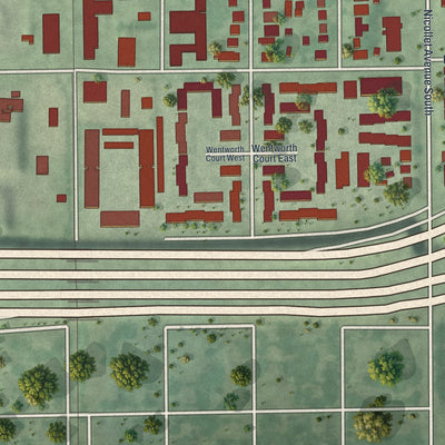 Second close-up of the map of Windom, Minneapolis, Minnesota print showing more streets and buildings