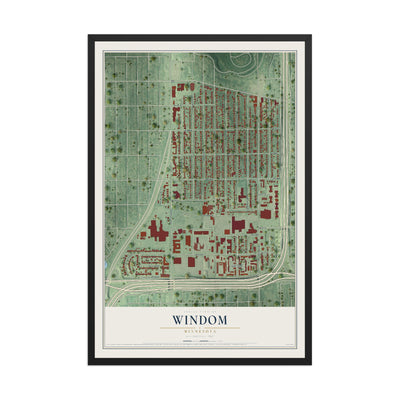 Map of Windom, Minneapolis, Minnesota, 12 x 18 inch print in a black wood frame