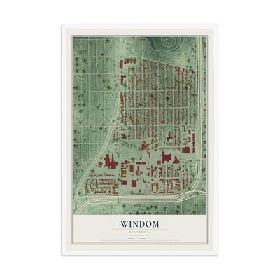 Map of Windom, Minneapolis, Minnesota, 12 x 18 inch print in a white wood frame