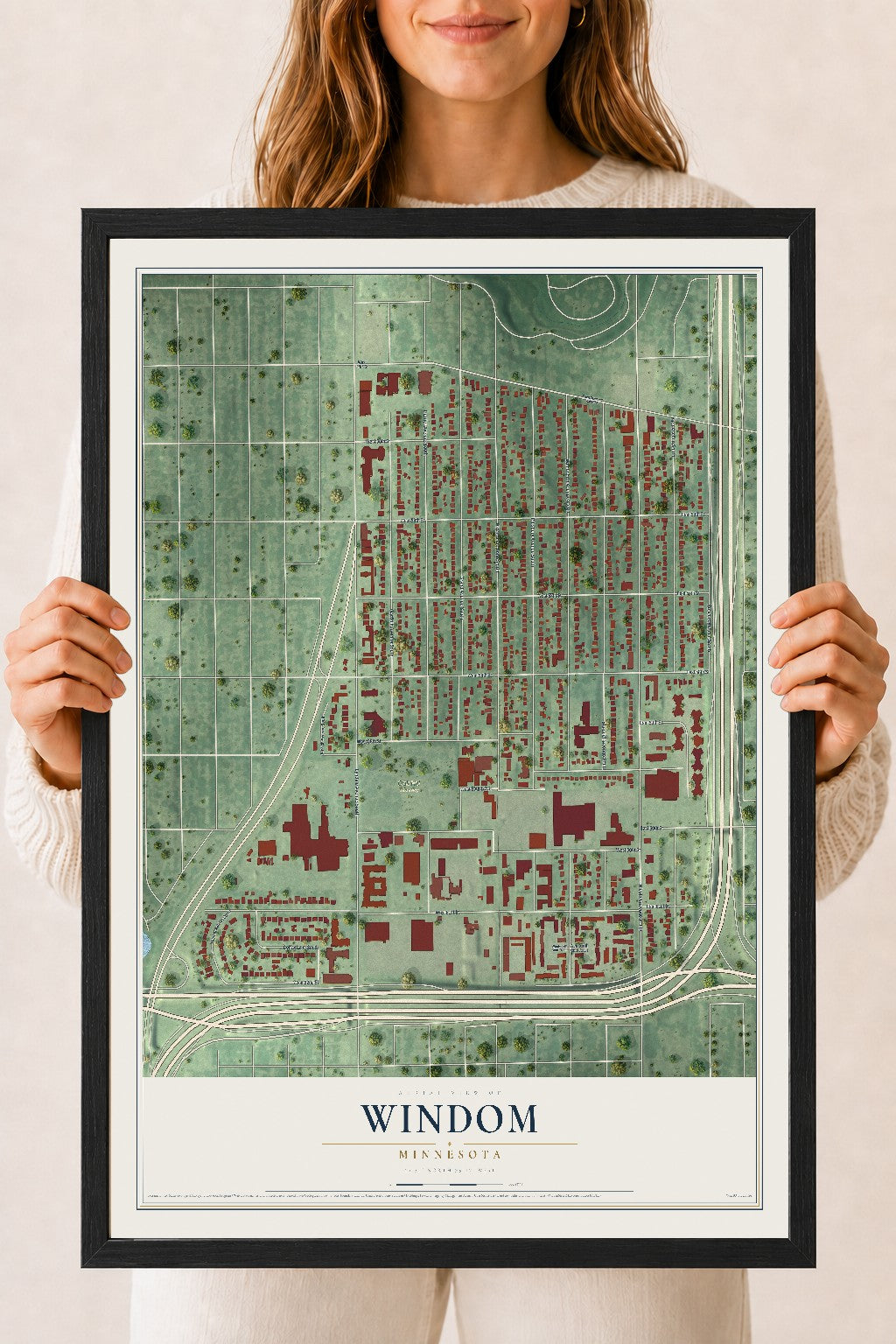 Map of Windom, Minneapolis, Minnesota, 18 x 24 inch print in a black wood frame
