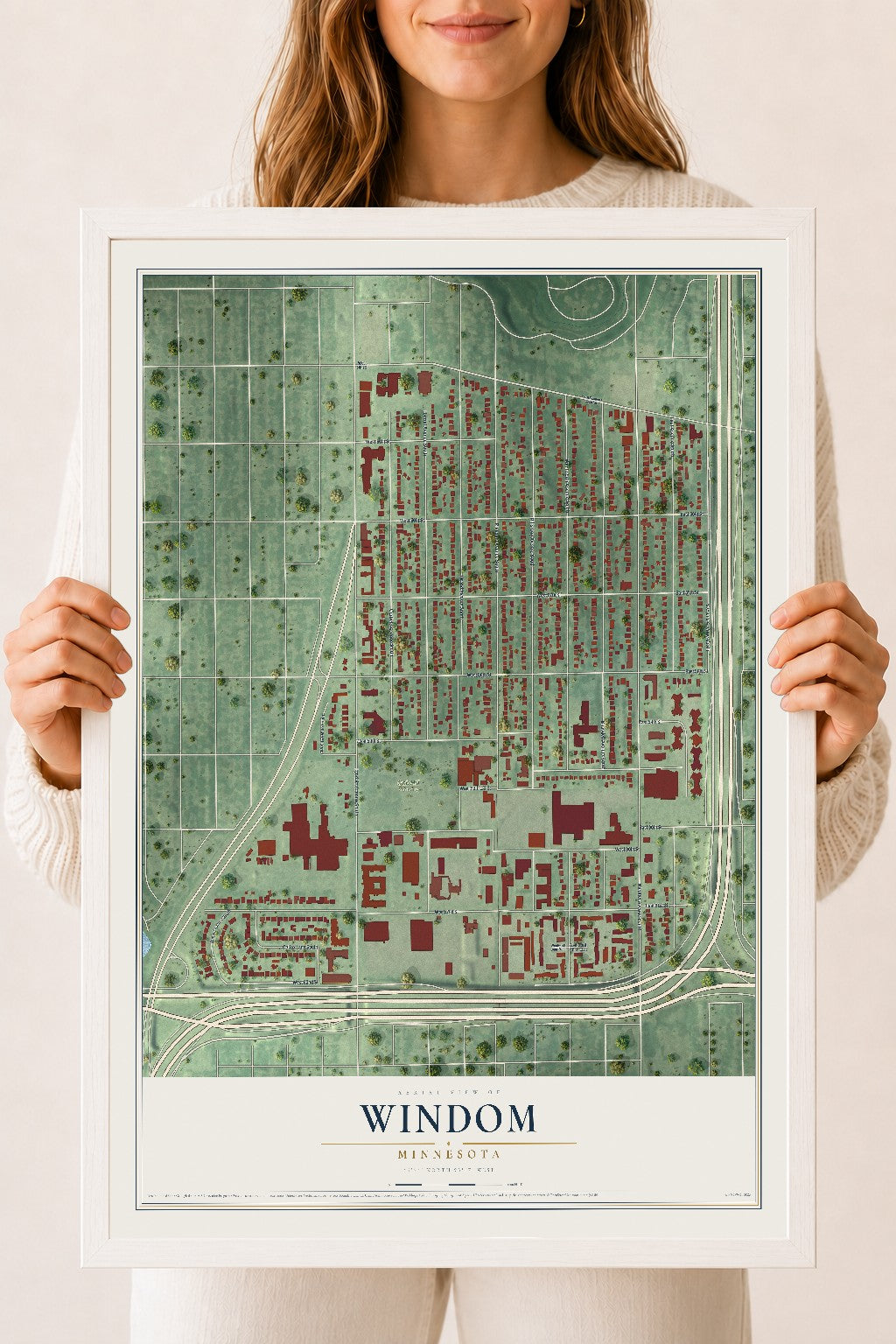 Map of Windom, Minneapolis, Minnesota, 18 x 24 inch print in a white wood frame