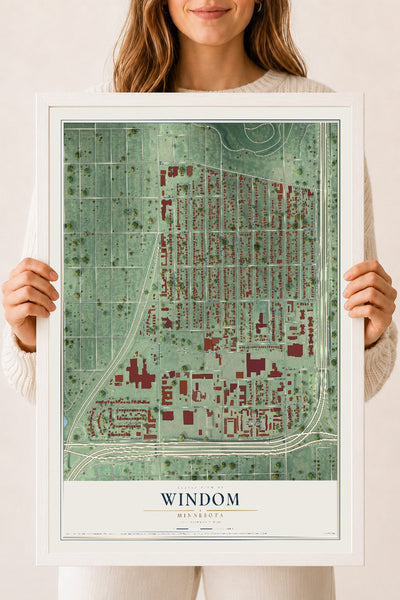 Map of Windom, Minneapolis, Minnesota, 18 x 24 inch print in a white wood frame