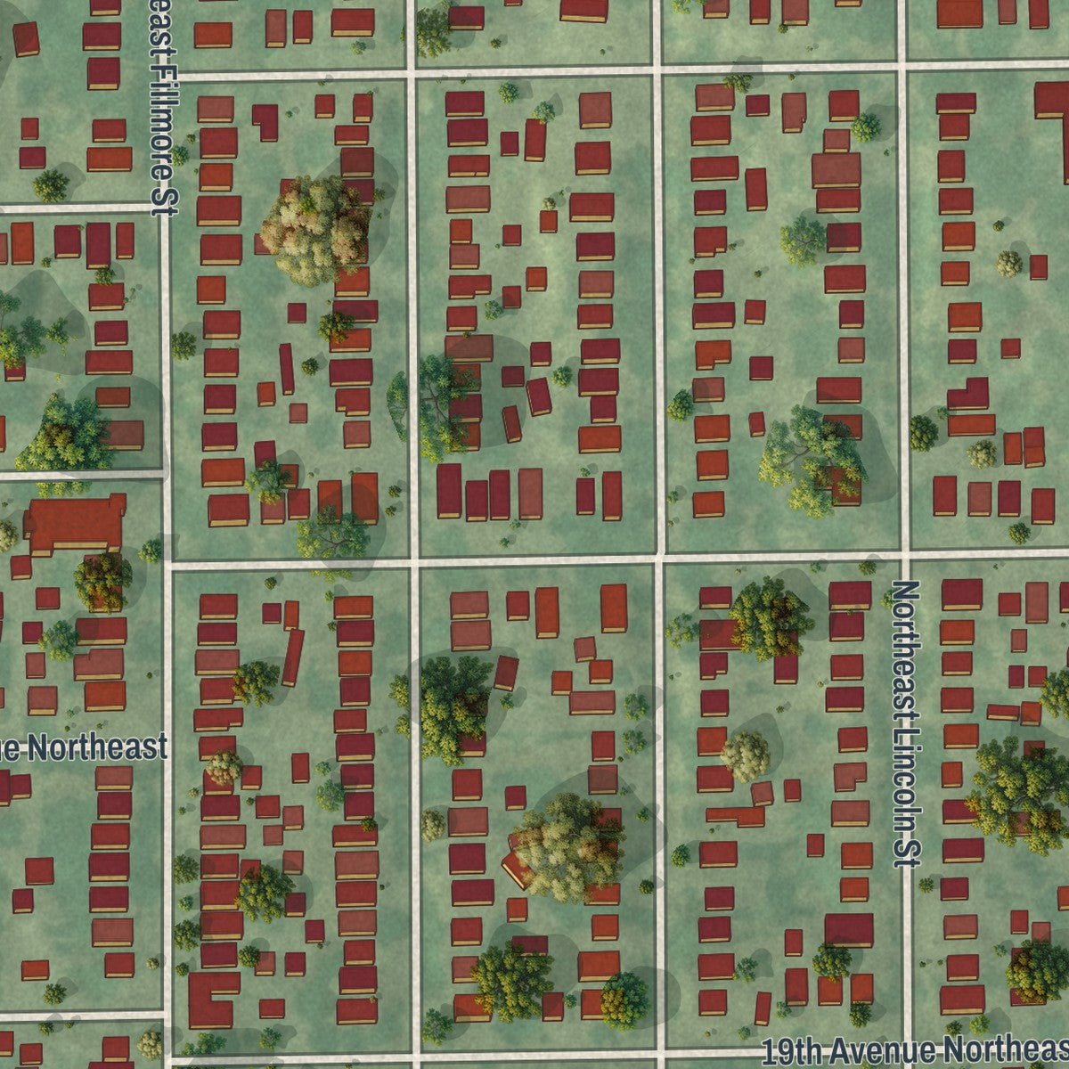 Second close-up of the map of Windom Park, Minnesota print showing more streets and buildings