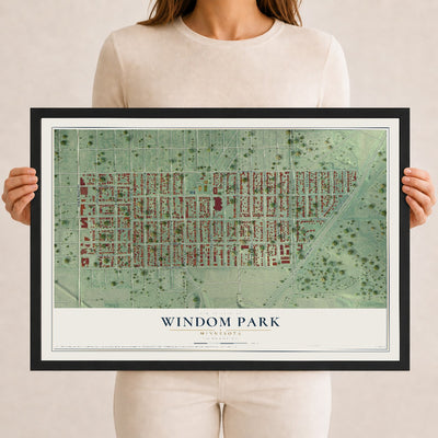 Map of Windom Park, Minnesota, 12 x 18 inch print in a black wood frame