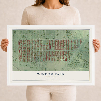 Map of Windom Park, Minnesota, 12 x 18 inch print in a white wood frame
