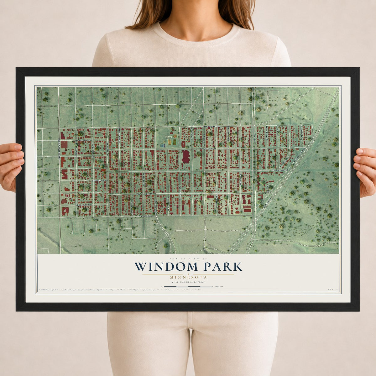 Map of Windom Park, Minnesota, 18 x 24 inch print in a black wood frame
