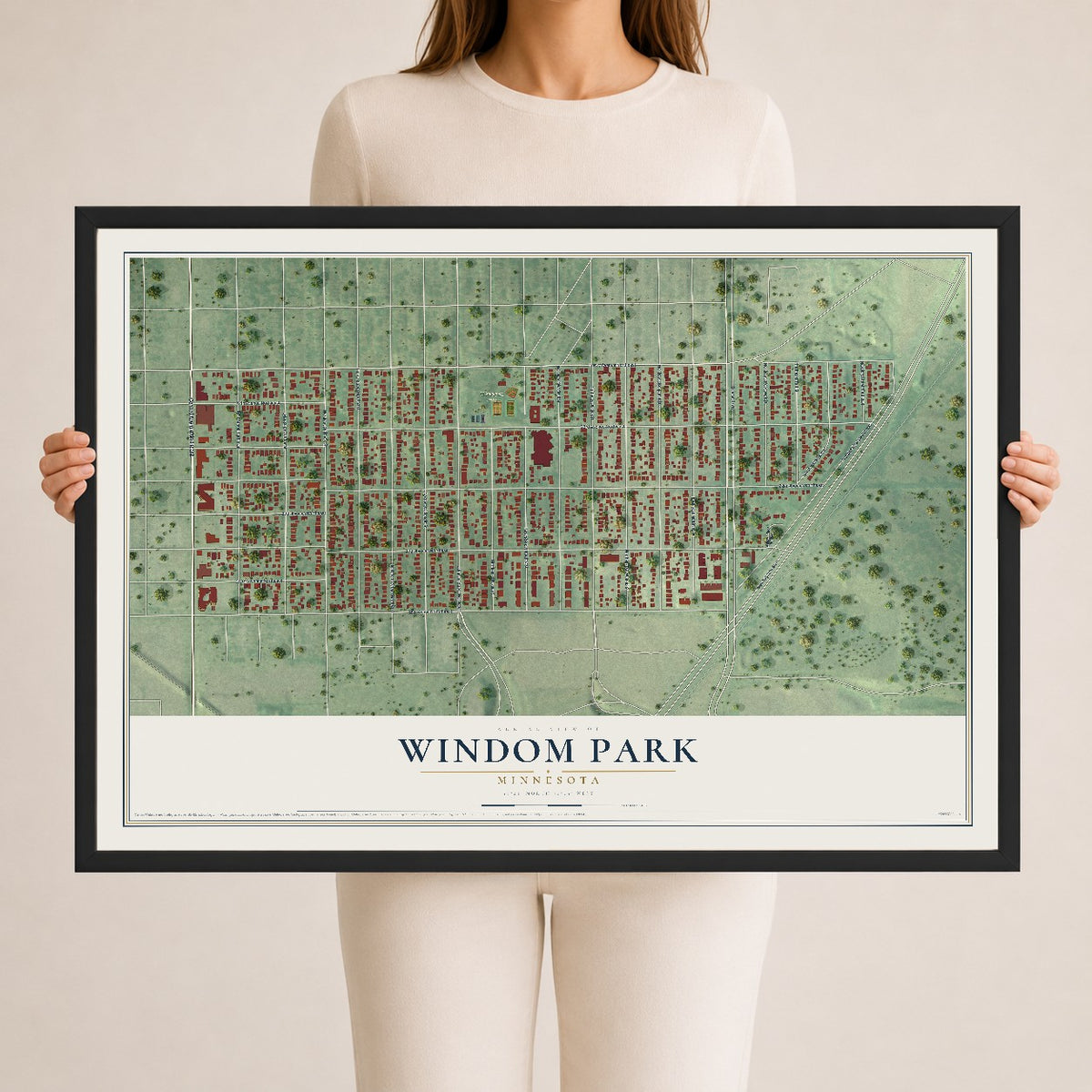 Map of Windom Park, Minnesota, 24 x 36 inch print in a black wood frame