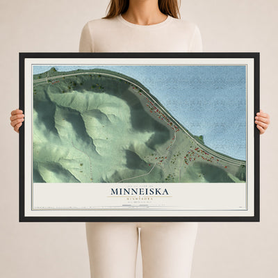 Map of Minneiska, Minnesota, 24 x 36 inch print in a black wood frame