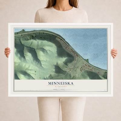 Map of Minneiska, Minnesota, 24 x 36 inch print in a white wood frame
