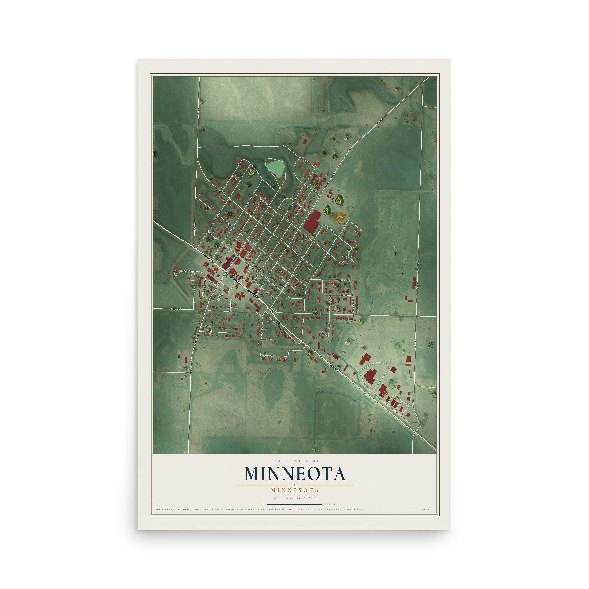 Map of Minneota, Minnesota, 12 x 18 inch unframed archival matte print