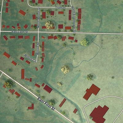 Second close-up of the map of Minneota, Minnesota print showing more streets and buildings