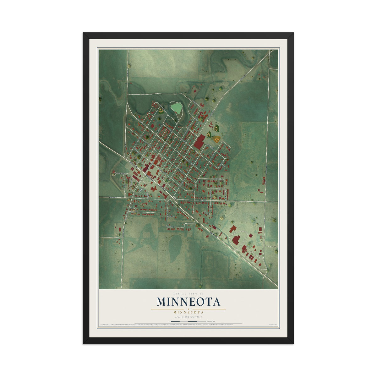 Map of Minneota, Minnesota, 12 x 18 inch print in a black wood frame