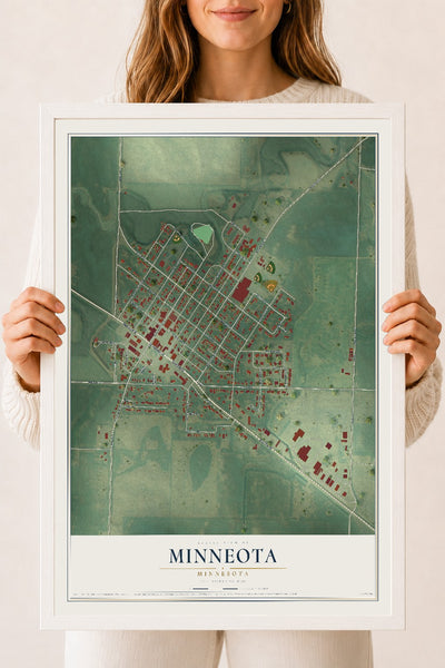 Map of Minneota, Minnesota, 18 x 24 inch print in a white wood frame