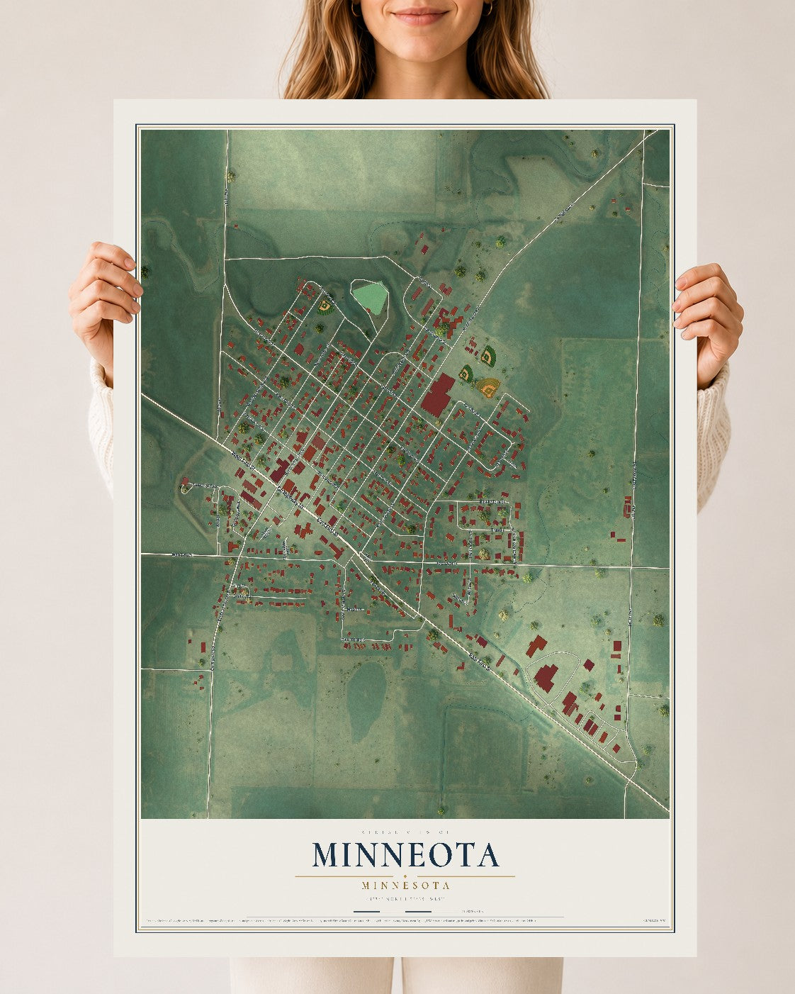 Map of Minneota, Minnesota, 24 x 36 inch unframed archival matte print