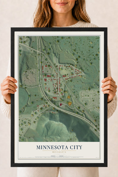 Map of Minnesota City, Minnesota, 18 x 24 inch print in a black wood frame