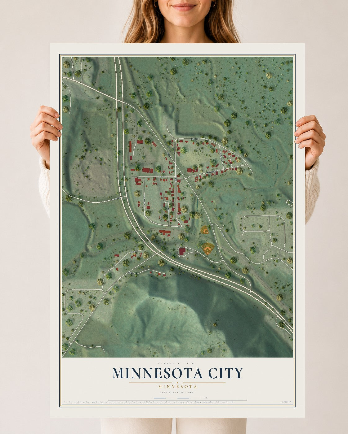 Map of Minnesota City, Minnesota, 24 x 36 inch unframed archival matte print