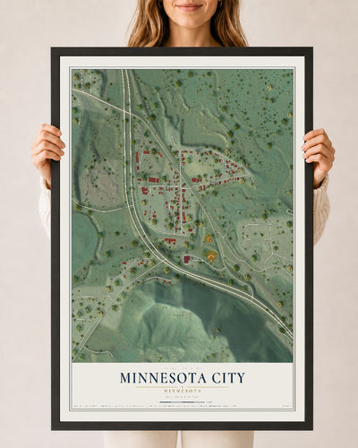 Map of Minnesota City, Minnesota, 24 x 36 inch print in a black wood frame