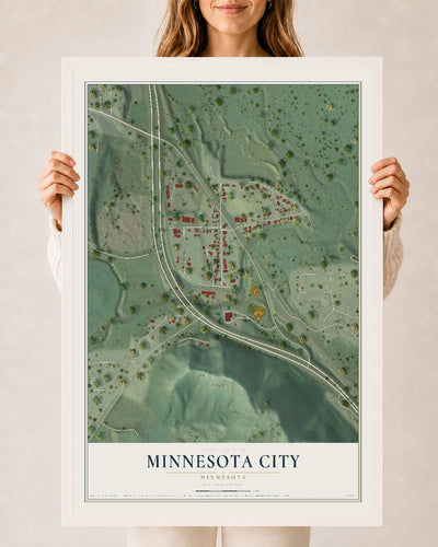 Map of Minnesota City, Minnesota, 24 x 36 inch print in a white wood frame