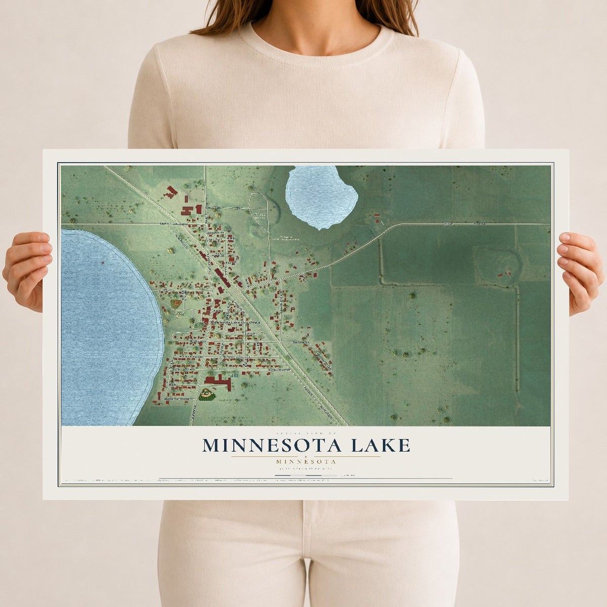 Map of Minnesota Lake, Minnesota, 12 x 18 inch unframed archival matte print