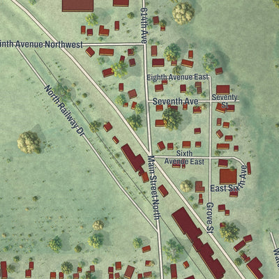 Second close-up of the map of Minnesota Lake, Minnesota print showing more streets and buildings