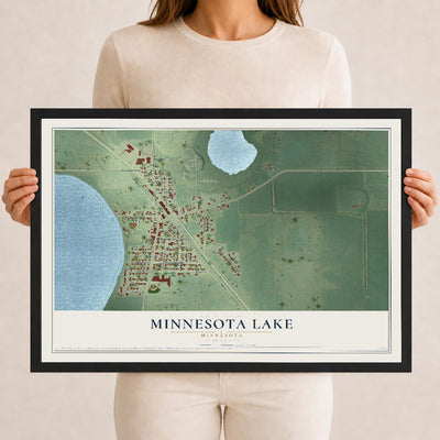 Map of Minnesota Lake, Minnesota, 12 x 18 inch print in a black wood frame