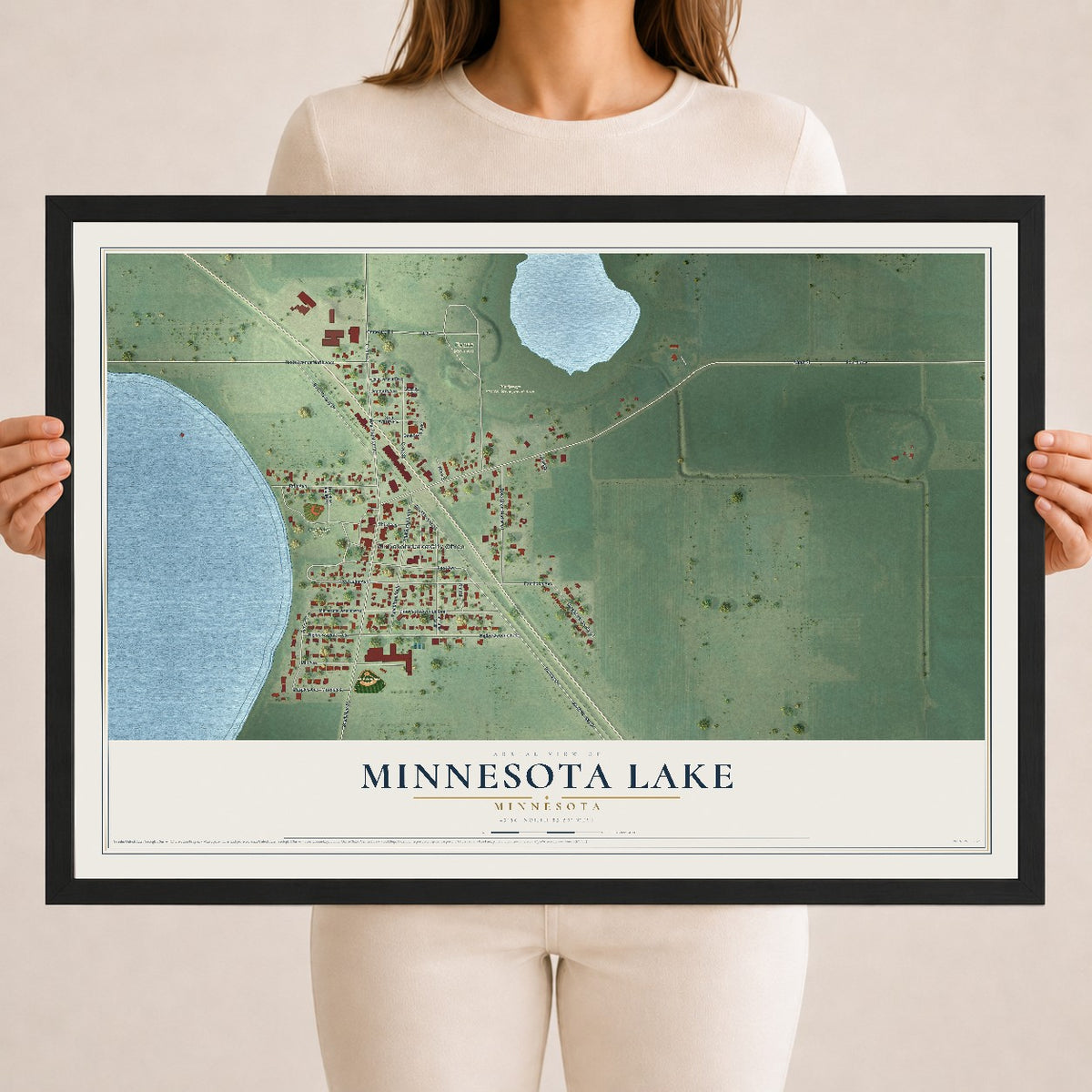 Map of Minnesota Lake, Minnesota, 18 x 24 inch print in a black wood frame
