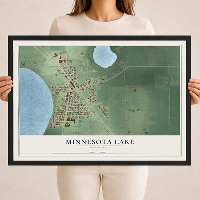 Map of Minnesota Lake, Minnesota, 18 x 24 inch print in a black wood frame