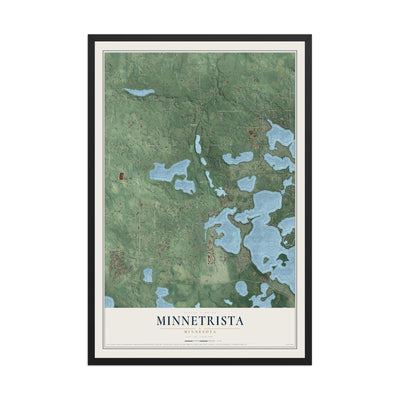 Map of Minnetrista, Minnesota, 12 x 18 inch print in a black wood frame